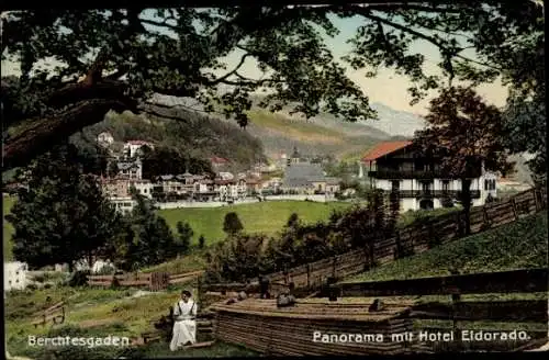 Ak Berchtesgaden in Oberbayern, Panorama mit Hotel Eldorado