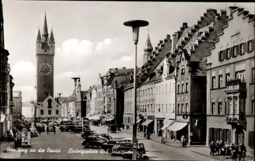 Ak Straubing an der Donau Niederbayern, Ludwigsplatz und Stadtturm