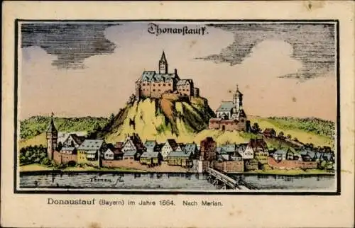 Ak Donaustauf in der Oberpfalz, Ansicht im Jahre 1664, nach Merian