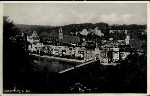 Ak Wasserburg am Inn in Oberbayern, Teilansicht, Brücke