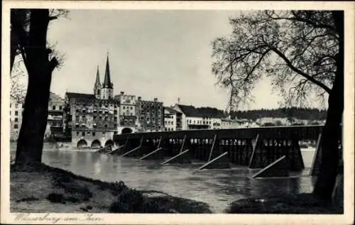 Ak Wasserburg am Inn in Oberbayern, Teilansicht, Kirche, Kirchturm