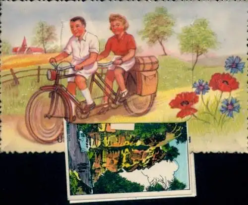 Leporello Ak Echternach Luxemburg, Felsen, Tandem