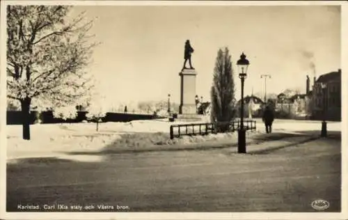 Ak Karlstad Schweden, Denkmal Carl IX, Västra bron