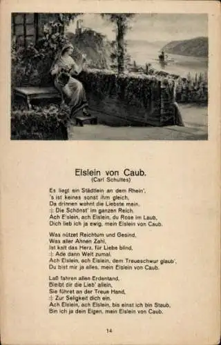 Ak Elslein von Caub, Gedicht Carl Schultes