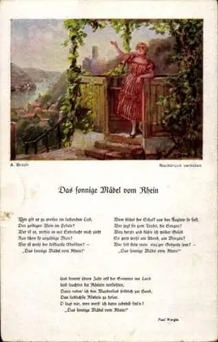 Künstler Ak Broch, A., Das sonnige Mädel vom Rhein, Gedicht