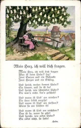 Gedicht Ak Mein Herz, ich will dich fragen, Halm, Liebespaar