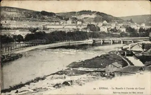 Ak Épinal Lothringen Vosges, La Moselle a l'entree du Canal