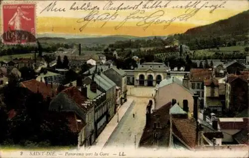 Ak Saint Dié des Vosges, Panorama vers la Gare