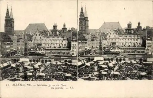 Stereo Ak Nürnberg in Mittelfranken Bayern, Marktplatz, Stadtansicht