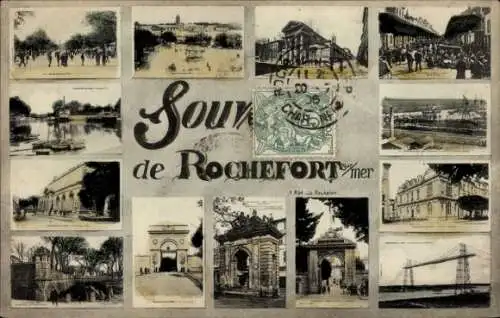 Ak Rochefort sur Mer Charente Maritime, Gebäude, Brücke, Tor, Platz