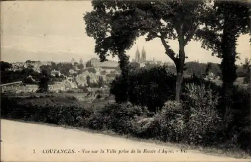 Ak Coutances Manche, vue sur la Ville prise de la Route d'Agon