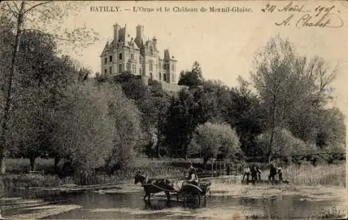 Ak Batilly Orne, l'Orne et le Chateau de Mesnil-Glaise