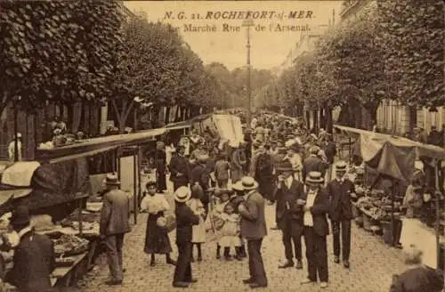 Ak Rochefort sur Mer Charente Maritime, Le Marché Rue de l'Arsenal