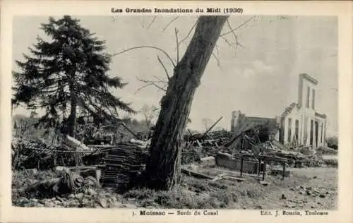 Ak Moissac Tarn et Garonne, Bords du Canal, Indondations 1930