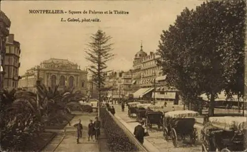 Ak Montpellier Hérault, Square de Palavas et Le Theatre