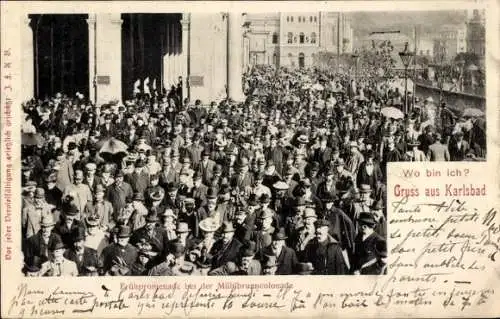 Ak Karlovy Vary Karlsbad Stadt, Frühpromenade bei der Mühlbrunnkolonade, Massenbild