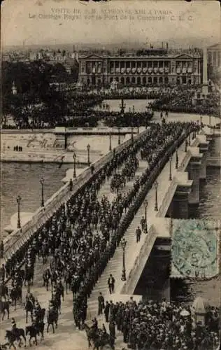 Ak Paris, Le Cortege Royal sur la Pont de la Concorde, Visite de S.M. Alphonse XIII