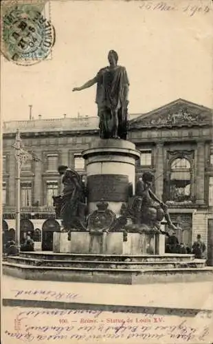 Ak Reims Marne, Statue de Louis XV.