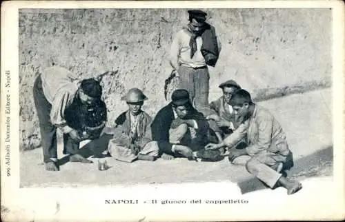 Ak Napoli Neapel Campania, Il giuoco del cappelletto. Das Spiel Little Hat um 1900