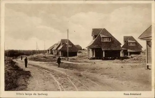 Ak Nes Ameland Fryslân Niederlande, Villen entlang des Badwegs