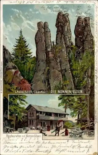 Künstler Litho Jonsdorf in Sachsen, Restaurant an den Nonnenfelsen, Berggesichter