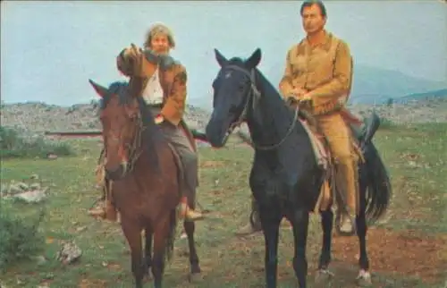 Sammelbild Karl May, Filmszene, Winnetou III, Unter Geiern, Old Shatterhand, Sam Hawkens, Nr. 154