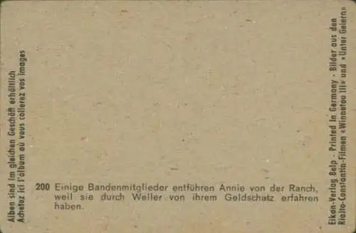 Sammelbild Karl May, Filmszene, Winnetou III, Unter Geiern, Annie wird entführt, Nr. 200