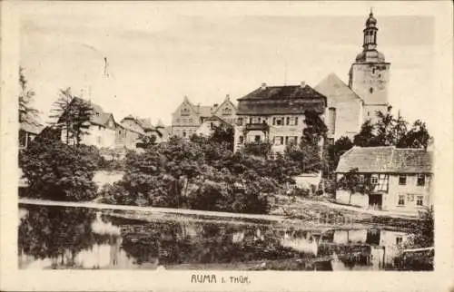 Ak Auma in Thüringen, Gesamtansicht, Turm, Häuser