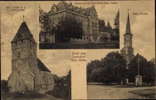 Ak Donndorf Roßleben-Wiehe im Kyffhäuserkreis, Alte und neue Kirche, Klosterschule