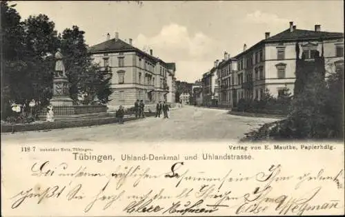 Ak Tübingen am Neckar, Uhland-Denkmal, Uhlandstraße