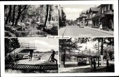 Ak Zeven in Niedersachsen, Langestraße, Freibad, Bus Bahnhof