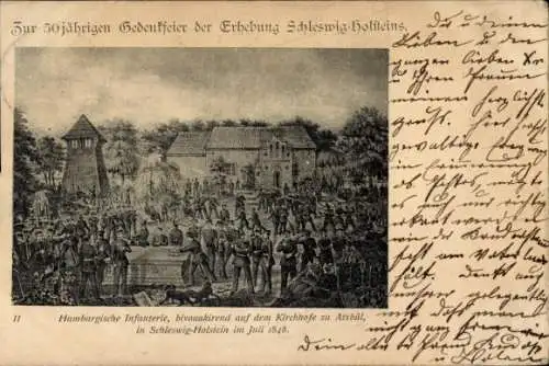 Ak Erhebung Schleswig-Holsteins, Hamburgische Infanterie, Kirchhof zu Atzbül, Juli 1848