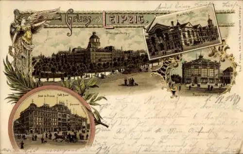 Litho Leipzig in Sachsen, Markthalle, Pleissenburg, Panorama