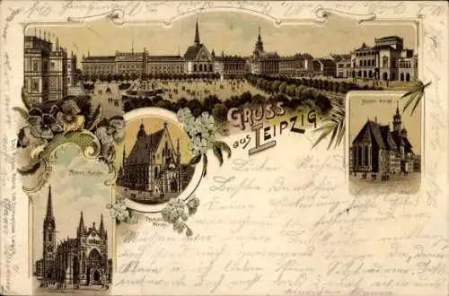 Litho Leipzig in Sachsen, Peterskirche, Nicolai-Kirche, Thomas-Kirche