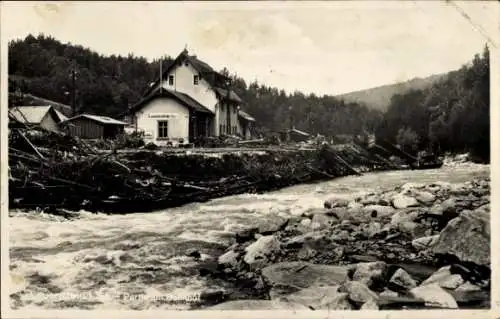 Ak Lauenstein Altenberg im Erzgebirge, Bahnhof, Unwetterkatastrophe 8.7.1927, Müglitztal