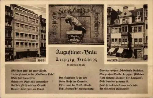 Ak Leipzig in Sachsen, Augustiner Bräu, Brühl 25, Gaststätte Goldene Eule, 1929