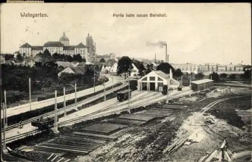 Ak Weingarten in Württemberg, Neuer Bahnhof