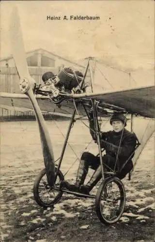 Ak Flugpionier Heinz A. Falderbaum, Flugmaschine