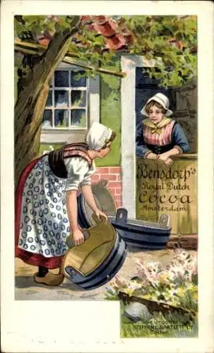 Ak Bensdorp's Royal Dutch Cocoa, Cacao Bensdorp, Frauen in niederländischer Tracht