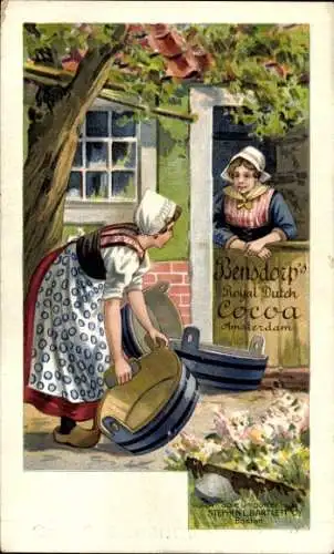 Ak Bensdorp's Royal Dutch Cocoa, Cacao Bensdorp, Frauen in niederländischer Tracht