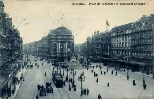 Ak Brüssel Brüssel, Place de Brouckère, Anspach-Denkmal