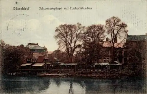 Ak Düsseldorf am Rhein, Schwanenspiegel, Fischerhäuschen