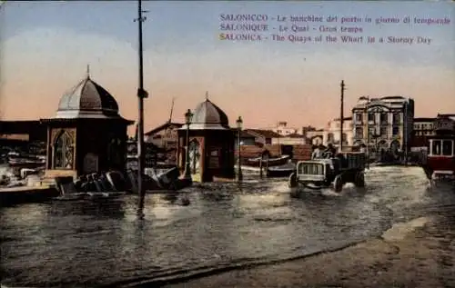 Ak Saloniki Griechenland, Le Quai, Gros temps, Sturm im Hafen