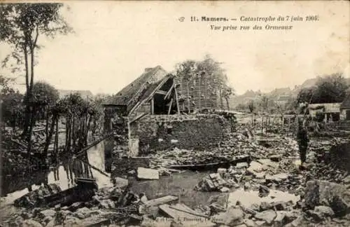 Ak Mamers Sarthe, Catastrophe du 7 Juin 1904, Vue prise rue des Ormeaux