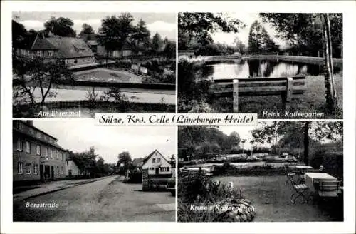 Ak Sülze Bergen in der Lüneburger Heide, Am Ehrenmal, Heins' und Kruse's Kaffeegarten, Bergstraße