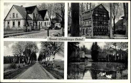 Ak Tewel Neuenkirchen Lüneburger Heide, Gasthaus und Geschäftshaus, Getreidespeicher, Rutenmühle