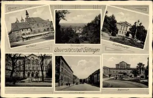 Ak Göttingen in Niedersachsen, Rathaus, Stadttheater, Bahnhof, Goethe-Allee, Auditorium