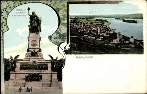 Ak Rüdesheim am Rhein, Nationaldenkmal auf dem Niederwald, Panorama