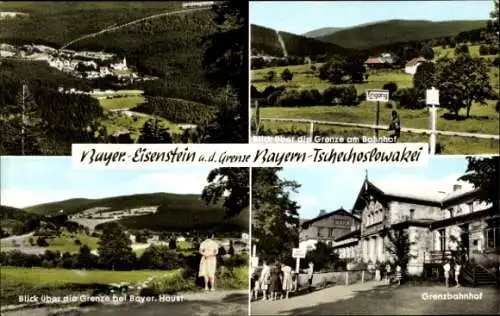 Ak Bayerisch Eisenstein im Bayrischen Wald Niederbayern, Blick über die Grenze, Bahnhof