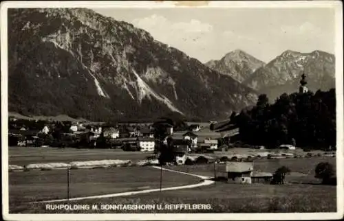 Ak Ruhpolding in Oberbayern, Panorama mit Sonntagshorn und Reiffelberg